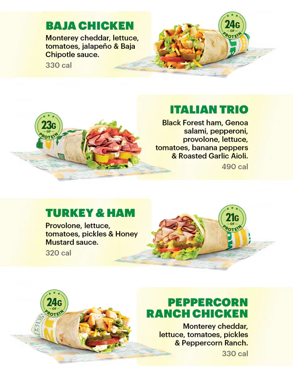 Promotional email announcing Subway’s new Protein Pockets. Header reads: ‘Introducing Protein Pockets’. Hero image shows freshly prepared Protein Pockets on a countertop with vibrant ingredients and a variety of sauces. Two prominent badges highlight ‘High Protein’ and ‘Great Price.’ Call-to-action button says ‘Try one today.’ Layout is clean and food-forward, emphasizing affordability and freshness.