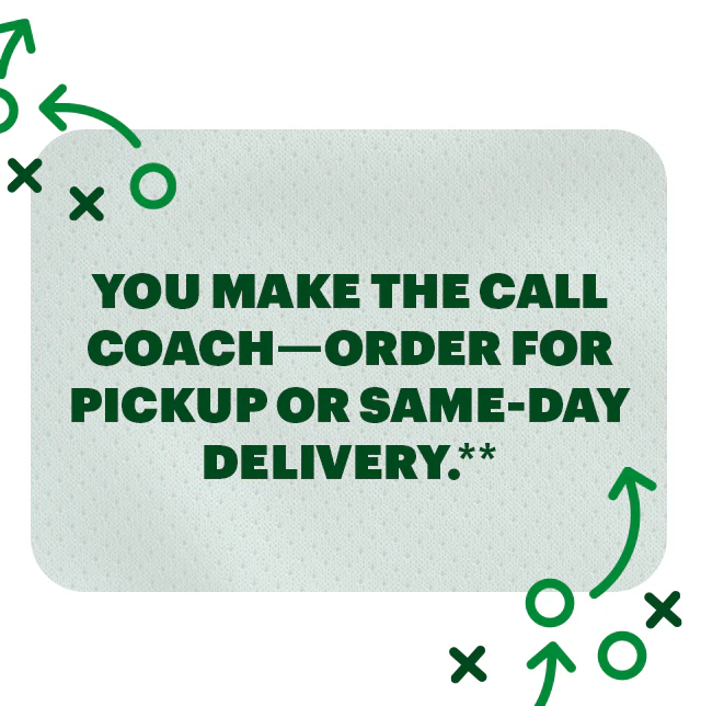 Promotional Subway graphic for football gameday. The top section has bold yellow and white text reading “Tastes Like a Win – Subway Faves for Gameday” over a football field background. Below are four sandwiches displayed on a green and yellow Subway-branded wrapper: Meatball sub, tuna sub, grilled chicken & avocado, and the Subway Club. The image is bright and inviting, encouraging fans to pick their winning sub for the football playoffs.