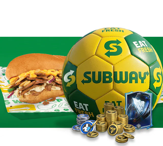 Promotional email for Subway’s Fresh Value Menu. Text reads “15 protein‑packed choices, each under $5” and “featuring new, mighty protein pockets.” All four protein pockets animate through with a price tag of $3.99 next to them. Below, a lineup displays each: Baja Chicken, Turkey & Ham, Italian Trio, Peppercorn Ranch Chicken and a CTA "Let's Roll.”. The bottom highlights fresh new updates on the Subway® App. Enjoy streamlined ordering, re-ordering favorites right on the menu bar and see menu categories in one place are all highlighted as features. The lowest section promotes EA Sports FC Mobile, showing a smartphone with the FC Mobile logo and a Subway® sub, with text reading “Score an EA SPORTS FC™ Mobile Bundle with each digital order" and a button labeled “Score now.”