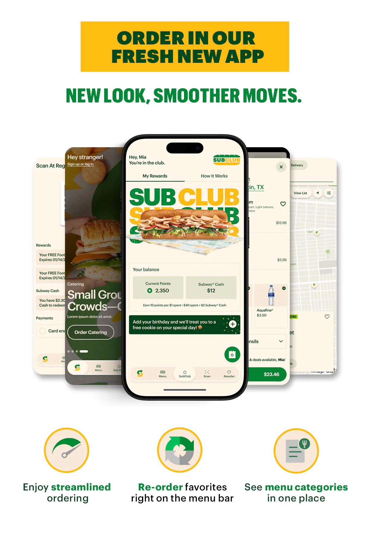 Subway® promotional email featuring the headline ‘Stretch the Sub savings for the loooong weekend.’ Below are two offers available in the app or online: a $6.99 Footlong with promo code 699FL, and a buy one footlong, get one 50 percent off offer after 4 p.m. on weekdays and all day on weekends. Images show two footlong subs. A call-to-action button reads ‘Save Your Way.’ The lower section highlights the Subway app with phone screens showing ordering and rewards features, followed by text promoting streamlined ordering, reordering favorites, and viewing menu categories. The email ends with a section promoting the Fresh Value menu and a button labeled ‘Find a Restaurant’.