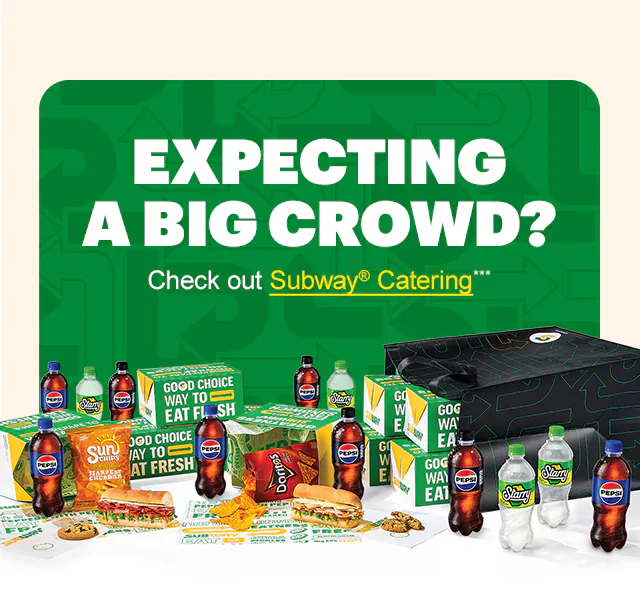 Promotional email for Subway® soccer-themed offers. Headline reads “Fuel your fandom with fresh-made favorites.” Text includes “Time for a sub” and a “Plan my party” button. An additional section promotes a limited-time deal, including a $6.99 footlong. Imagery shows subs, Lay’s chips, Pepsi beverages, and a group setting. A catering section highlights options for larger groups with assorted drinks and sandwiches, with call-to-action buttons including “Order now” and “Feed my squad.”