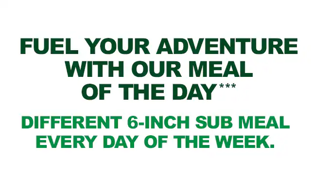Sub Club promotional email for a Disney Moana movie meal deal showing a Subway Footlong, a bag of Simply Cheetos Puffs White Cheddar, and a themed drink cup on a table in front of a bamboo textured background. Text reads “Moana movie meal deal. Score a $15 Fandango promo code to see Moana plus a collectible cup when you upgrade a meal for $1 more.” An additional image shows five different Moana-themed cups featuring character designs and the message "Scan the QR code on your cup for details to receive a $15 Fandango promo code". The bottom section promotes the Meal of the Day with copy reading, "Fuel your adventure with our Meal of the Day". Prompting guest to get their meal deal by purchasing a 6-inch Meal of the Day. Buttons read “Order a meal” and “Make it a meal deal.”