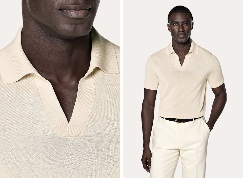 Beige buttonless polo