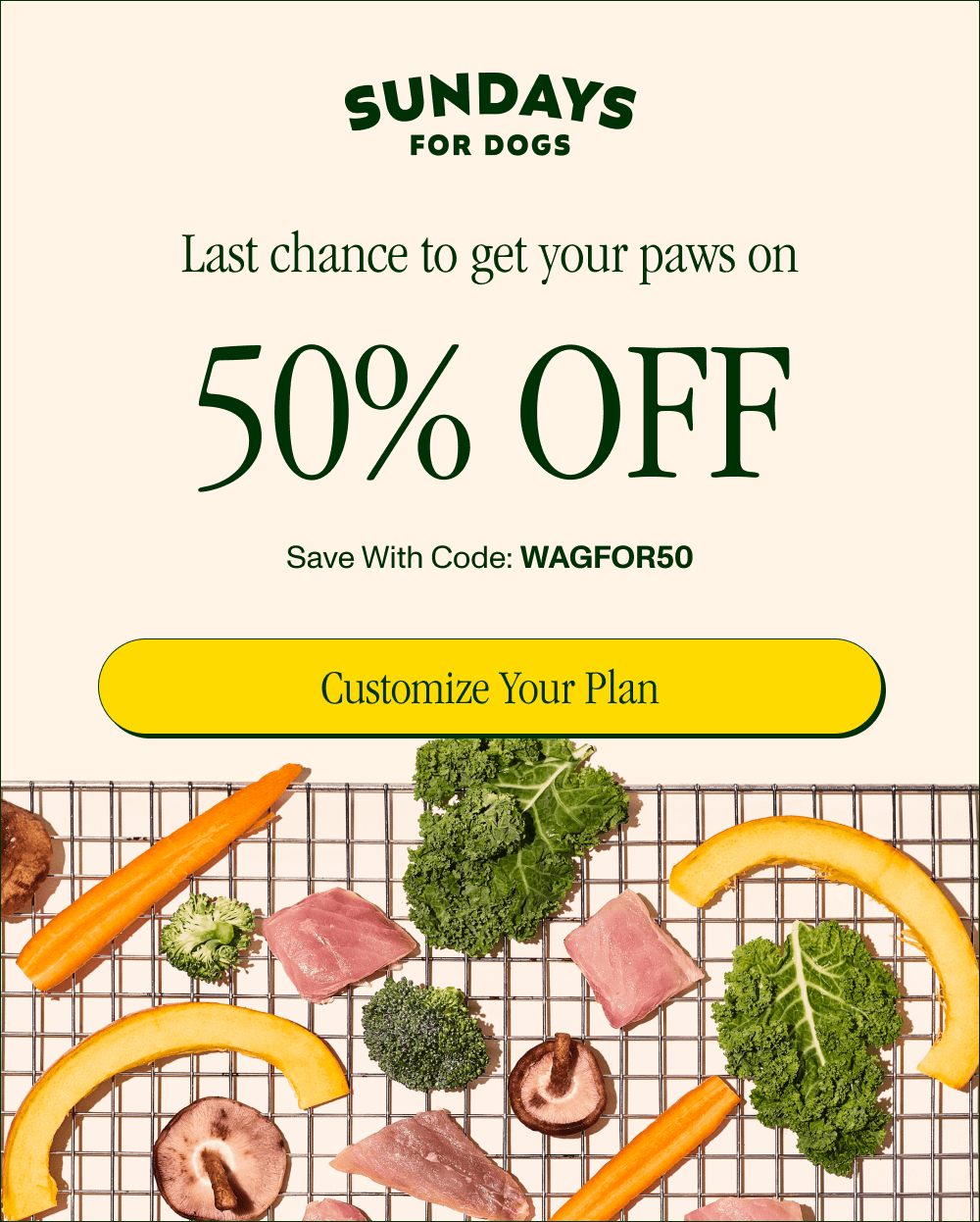 Last chance to get your paws on 50% OFF!   Save with code XXXXX.  [Customize Your Plan]