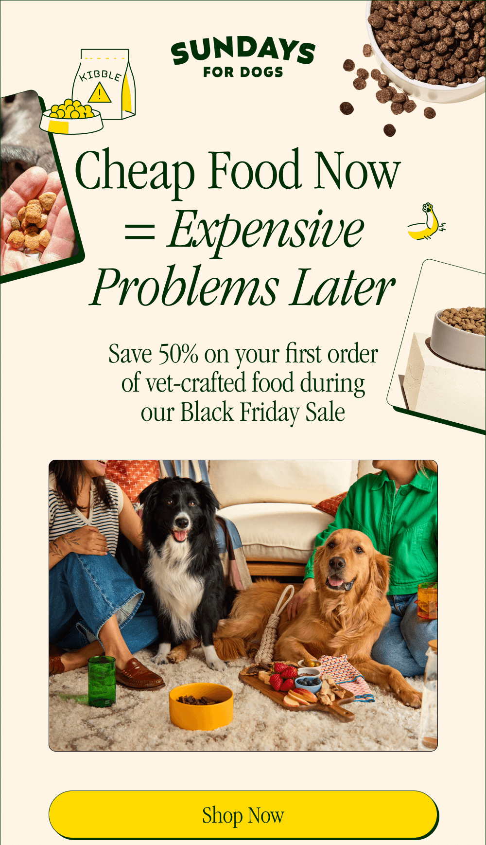 Cheap Food Now = Expensive Problems Later  Save 50% on your first order of vet-crafted food during our Black Friday Sale  [ SHOP NOW ]
