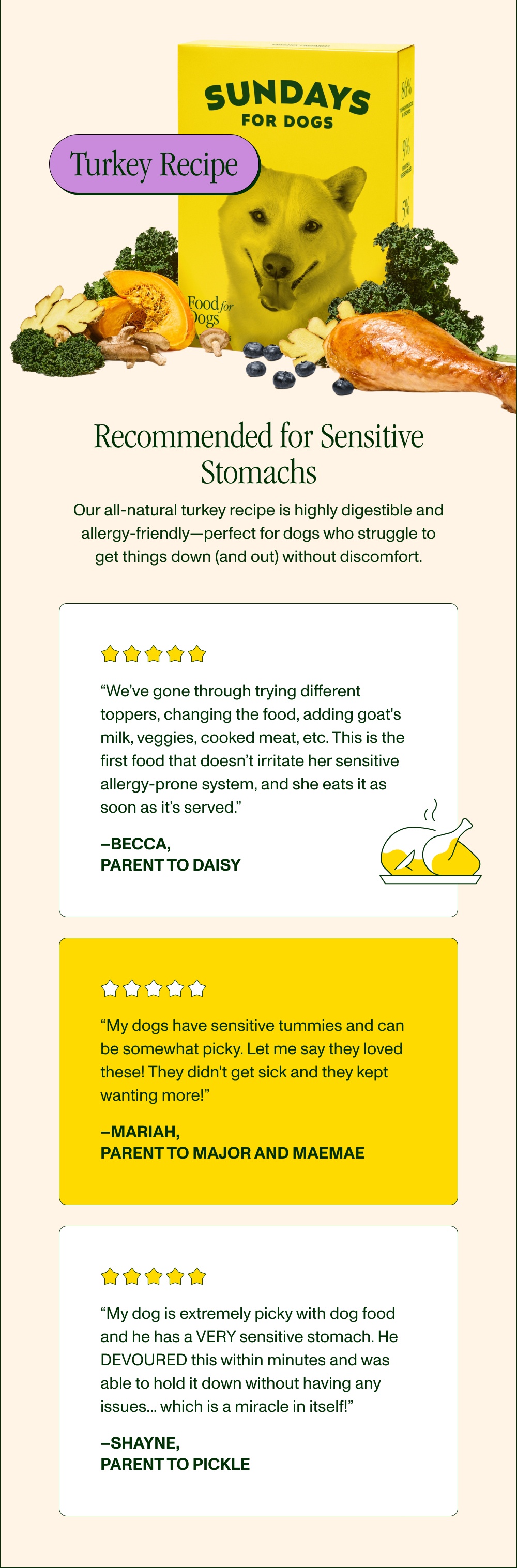 Recommended for Sensitive Stomachs  Our all-natural turkey recipe is highly digestible and allerg...