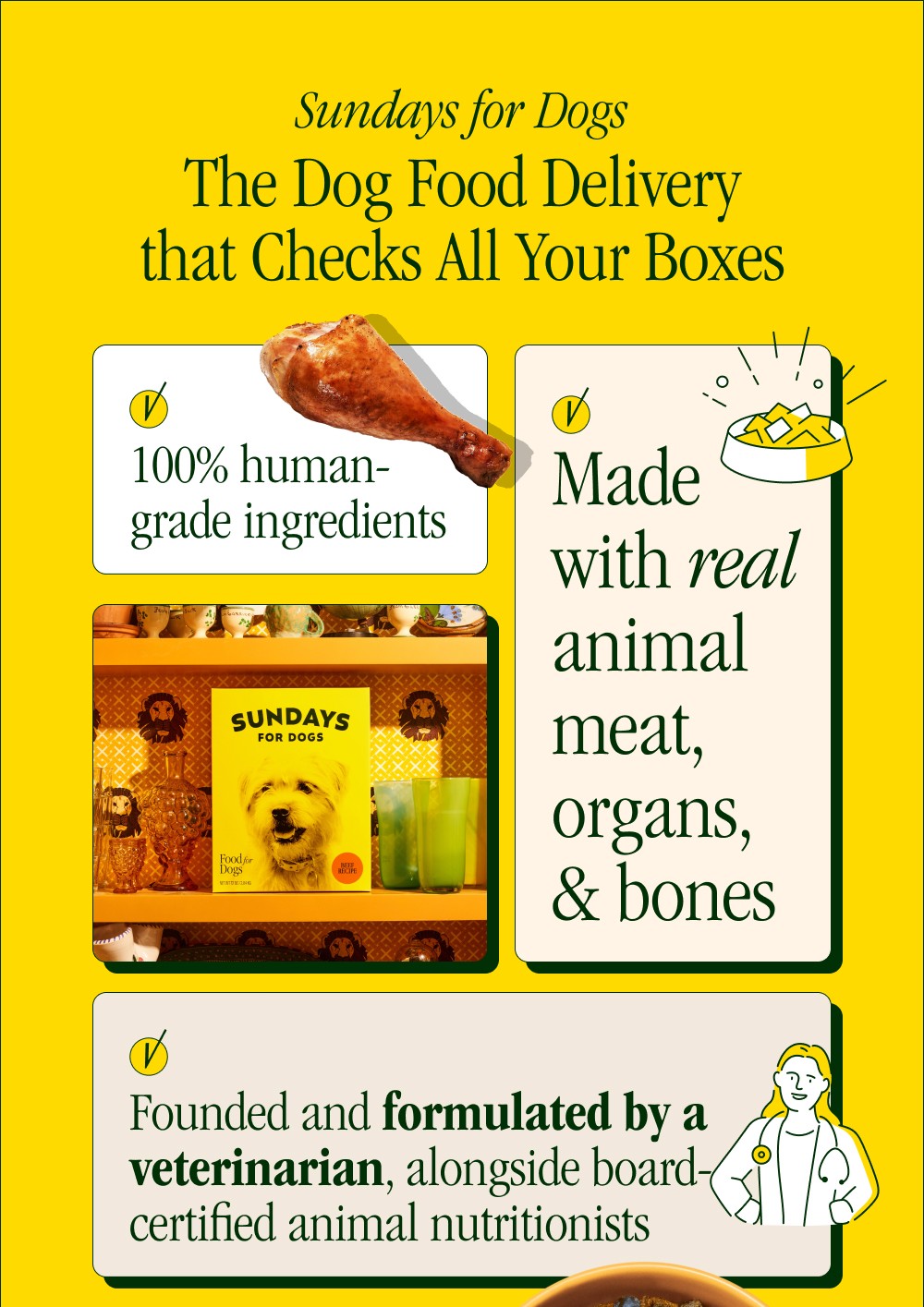 100% human-grade ingredients  Made with real animal meat, organs, & bones AAFCO-approved recipes ...