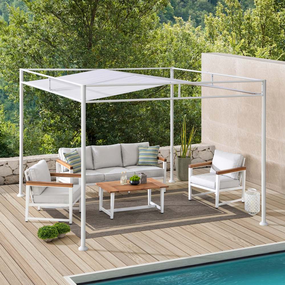 SUNJOY 10x10 Darkeford Metal Pergola with Sling Fabric Canopy - Day