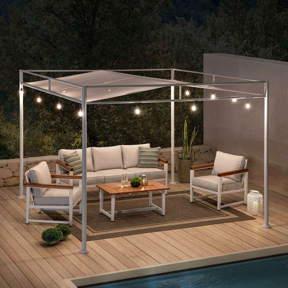 SUNJOY 10x10 Darkeford Metal Pergola with Sling Fabric Canopy - Night