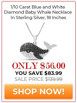 1/10 Carat Blue and White Diamond Baby Whale Necklace In Sterling Silver, 18 Inches