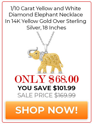 1/10 Carat Yellow and White Diamond Elephant Necklace In 14K Yellow Gold Over Sterling Silver, 18 Inches