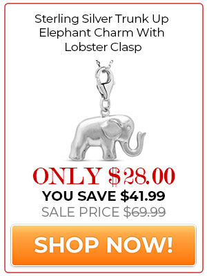 Sterling Silver Trunk Up Elephant Charm With Lobster Clasp