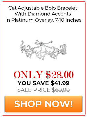 Cat Adjustable Bolo Bracelet With Diamond Accents In Platinum Overlay, 7-10 Inches