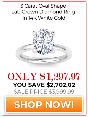 3 Carat Oval Shape Lab Grown Diamond Ring In 14K White Gold, Solitaire