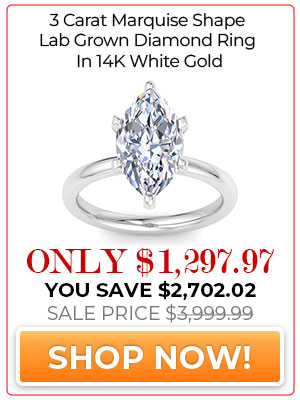 3 Carat Marquise Shape Lab Grown Diamond Ring In 14K White Gold, Solitaire
