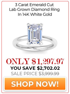 3 Carat Emerald Cut Lab Grown Diamond Ring In 14K White Gold, Solitaire