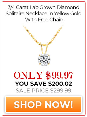 3/4 Carat Lab Grown Diamond Solitaire Necklace In Yellow Gold With Free Chain