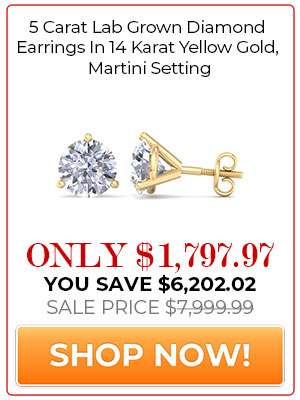 5 Carat Lab Grown Diamond Earrings In 14 Karat Yellow Gold, Martini Setting