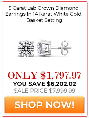5 Carat Lab Grown Diamond Earrings In 14 Karat White Gold, Basket Setting