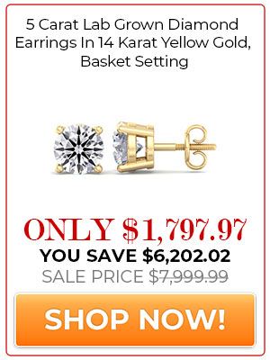 5 Carat Lab Grown Diamond Earrings In 14 Karat Yellow Gold, Basket Setting