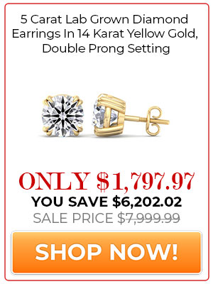 5 Carat Lab Grown Diamond Earrings In 14 Karat Yellow Gold, Double Prong Setting