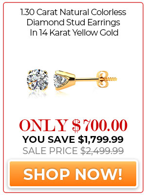 1.30 Carat Natural Colorless Diamond Stud Earrings In 14 Karat Yellow Gold