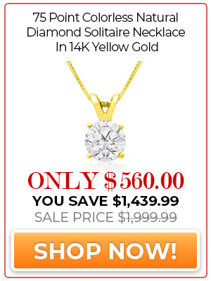 75 Point Colorless Natural Diamond Solitaire Necklace In 14K Yellow Gold