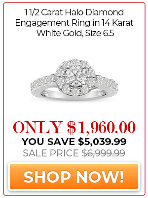 1 1/2 Carat Halo Diamond Engagement Ring in 14 Karat White Gold, Size 6.5