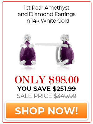 1ct Pear Amethyst and Diamond Earrings in 14k White Gold