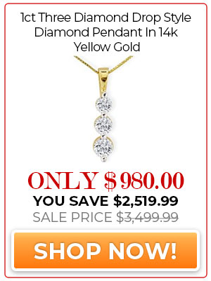 1ct Three Diamond Drop Style Diamond Pendant In 14k Yellow Gold