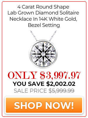 4 Carat Round Shape Lab Grown Diamond Solitaire Necklace In 14K White Gold, Bezel Setting