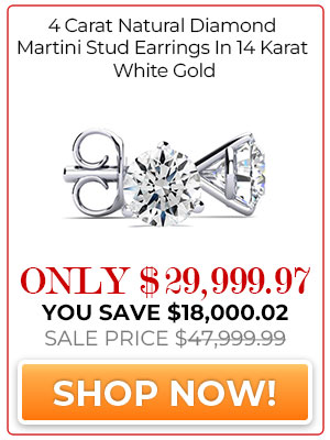 4 Carat Natural Diamond Martini Stud Earrings In 14 Karat White Gold