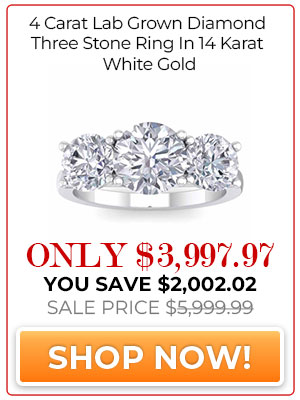 4 Carat Lab Grown Diamond Three Stone Ring In 14 Karat White Gold