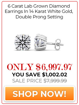 6 Carat Lab Grown Diamond Earrings In 14 Karat White Gold, Double Prong Setting