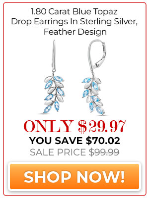 1.80 Carat Blue Topaz Drop Earrings In Sterling Silver, Feather Design