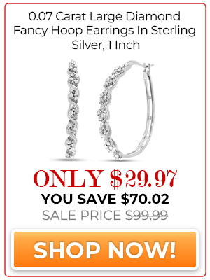 0.07 Carat Large Diamond Fancy Hoop Earrings In Sterling Silver, 1 Inch