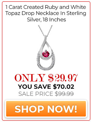 1 Carat Created Ruby and White Topaz Drop Necklace In Sterling Silver, 18 Inches