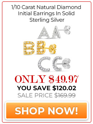 1/10 Carat Natural Diamond Initial Earrings In Solid Sterling Silver