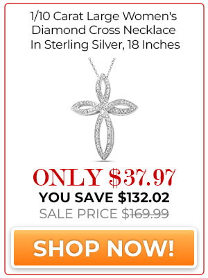 1/10 Carat Large Women's Diamond Cross Necklace In Sterling Silver, 18 Inches