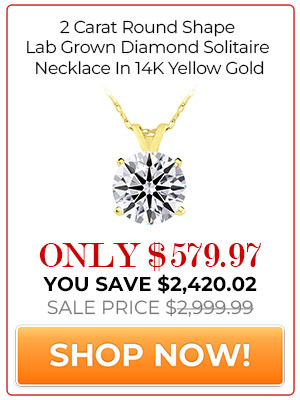 2 Carat Round Shape Lab Grown Diamond Solitaire Necklace In 14K Yellow Gold