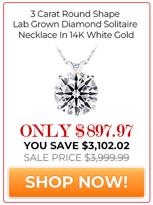 3 Carat Round Shape Lab Grown Diamond Solitaire Necklace In 14K White Gold