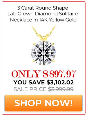3 Carat Round Shape Lab Grown Diamond Solitaire Necklace In 14K Yellow Gold