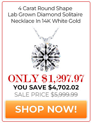 4 Carat Round Shape Lab Grown Diamond Solitaire Necklace In 14K White Gold