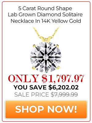 5 Carat Round Shape Lab Grown Diamond Solitaire Necklace In 14K Yellow Gold