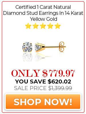 Certified 1 Carat Natural Diamond Stud Earrings In 14 Karat Yellow Gold