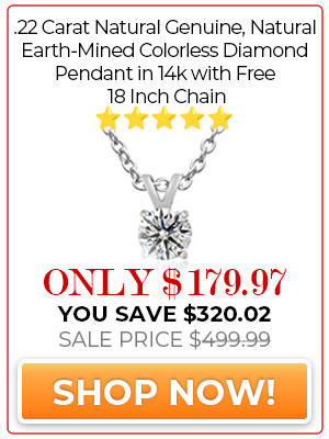 .22 Carat Natural Genuine, Natural Earth-Mined Colorless Diamond Pendant in 14k with Free 18 Inch Chain