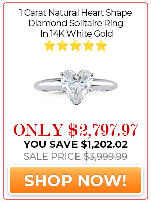 1 Carat Natural Heart Shape Diamond Solitaire Ring In 14K White Gold