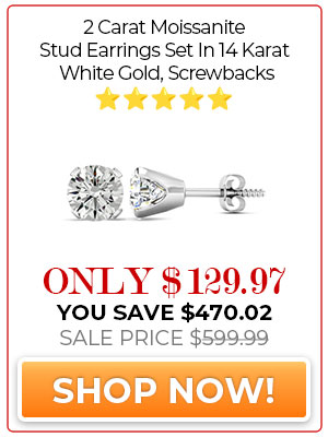 2 Carat Moissanite Stud Earrings Set In 14 Karat White Gold, Screwbacks