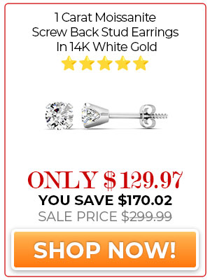 1 Carat Moissanite Screw Back Stud Earrings In 14K White Gold