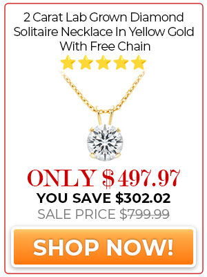 2 Carat Lab Grown Diamond Solitaire Necklace In Yellow Gold With Free Chain